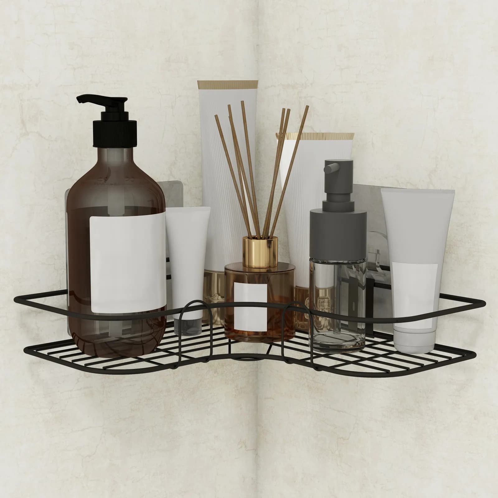 Self-Adhesive Metal Wire Corner Shelf – Black