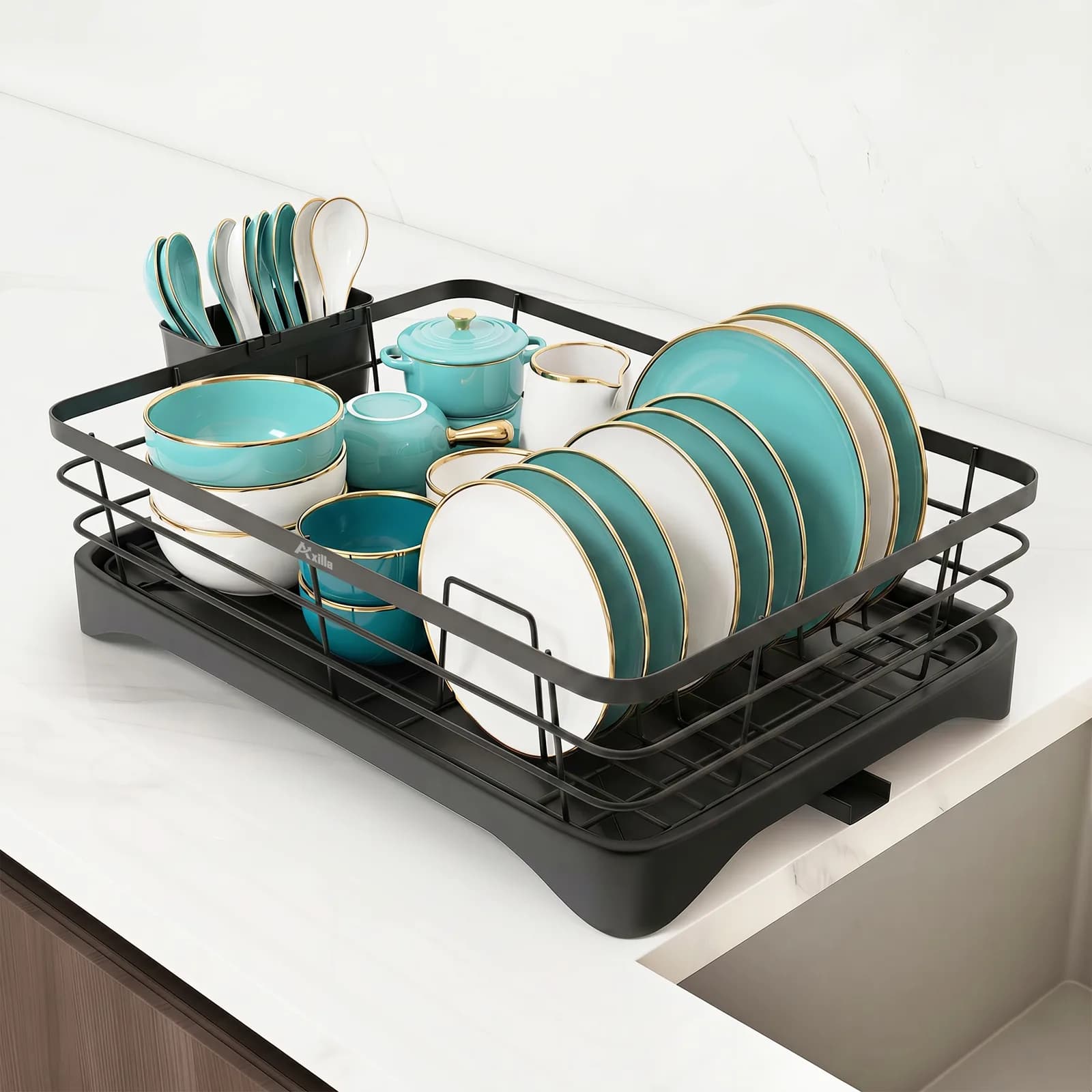 Dish Drying Rack with Drainer – Black