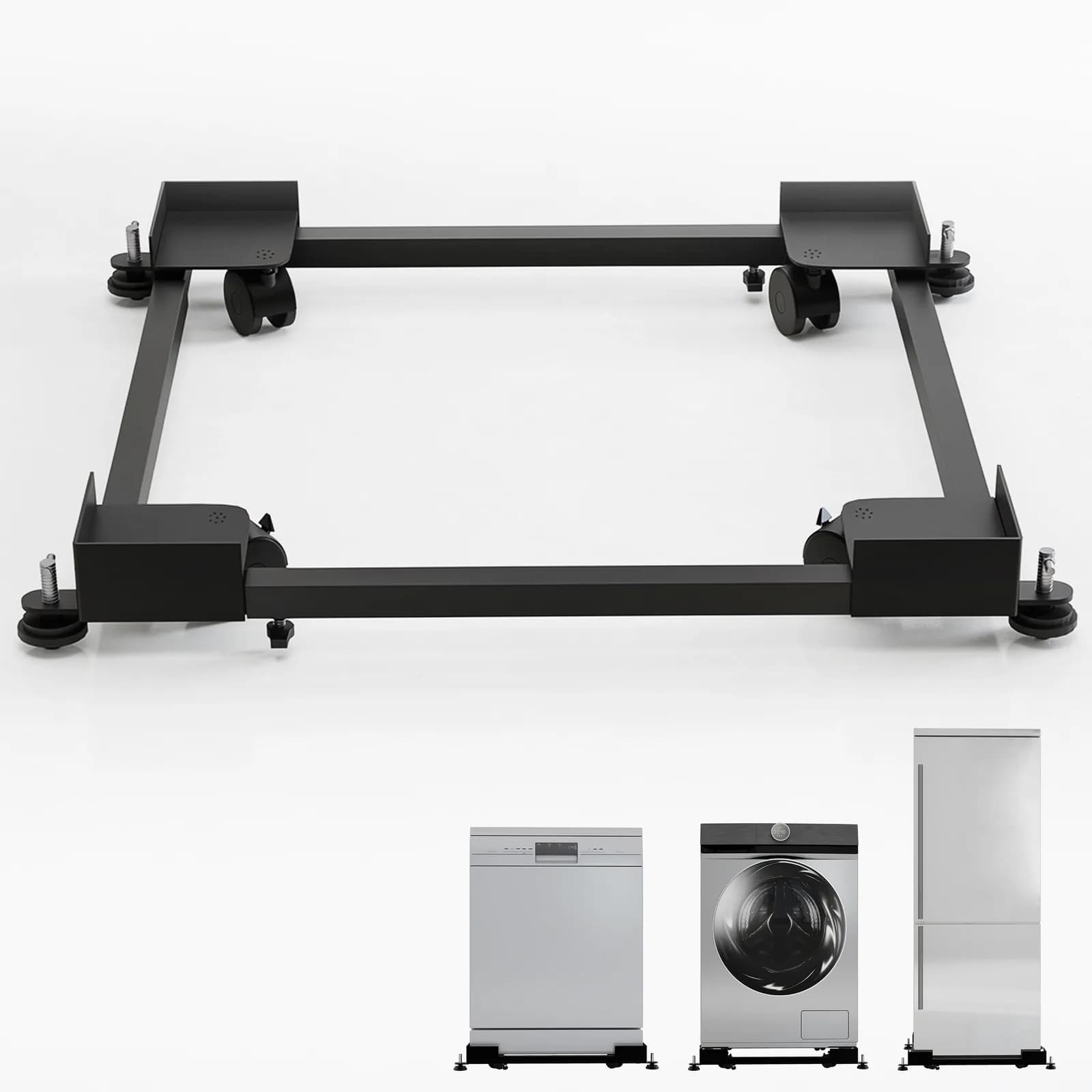 Adjustable Washing Machine Trolley Stand with Wheels – Black