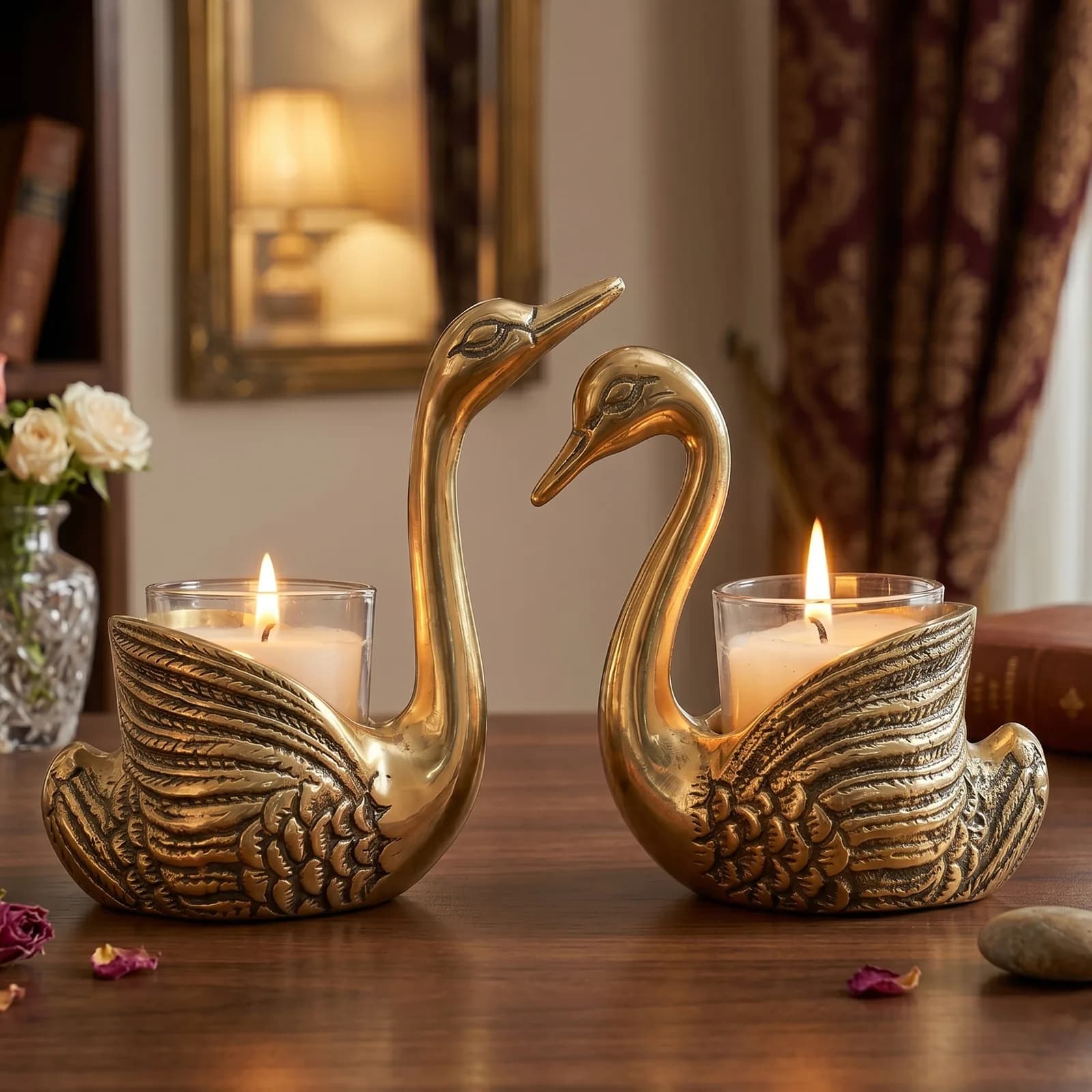 Golden Swan Pair Showpiece – Aluminium